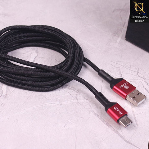 Red - R-420 - Ronin 3.0A Type-C Premium Quality 2 Meter Braided Cable