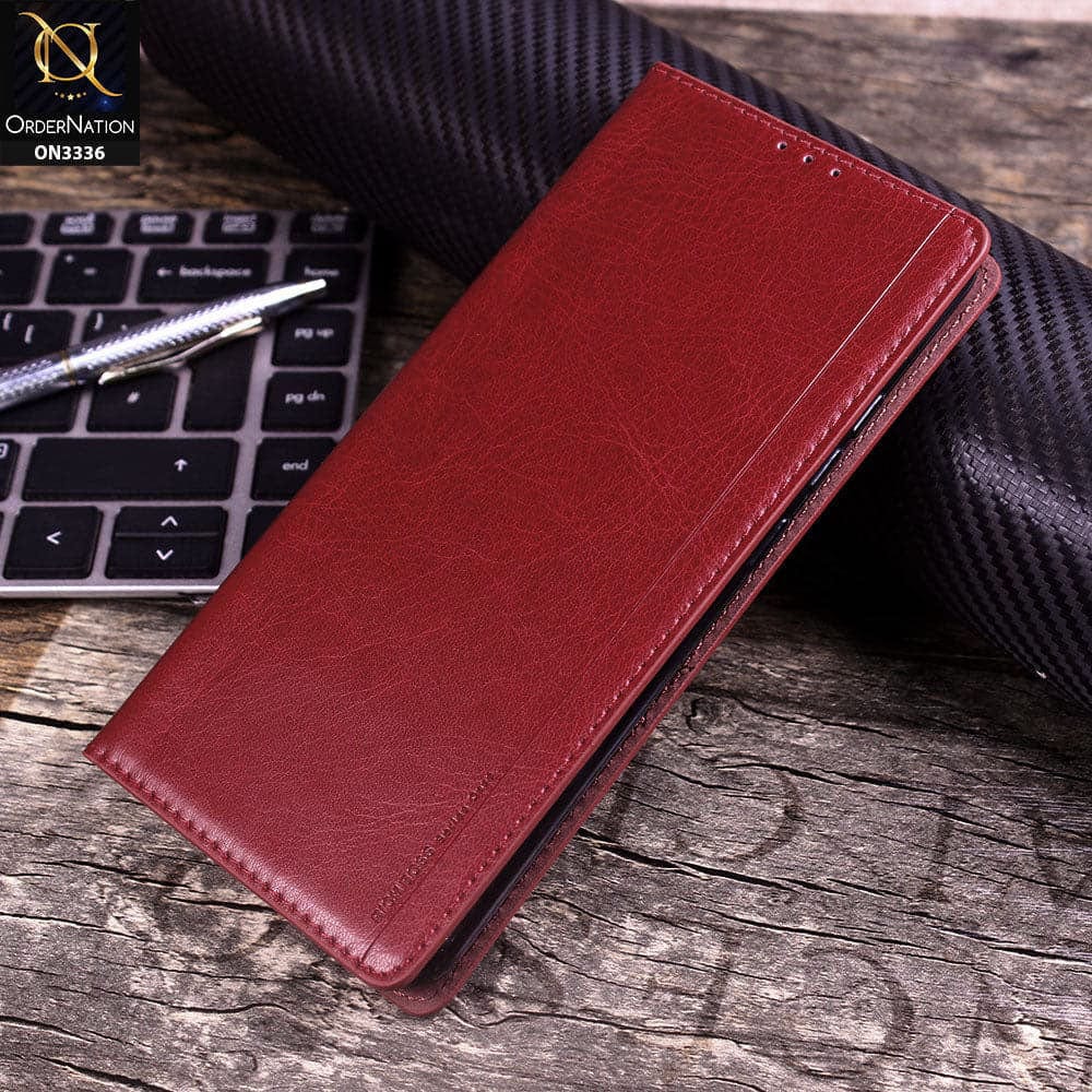Vivo Y51 (2020 September) Cover - Red - Rich Boss Leather Texture Soft Flip Book Case