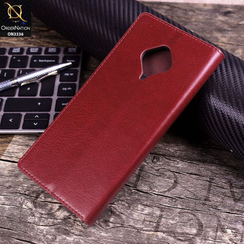Vivo Y51 (2020 September) Cover - Red - Rich Boss Leather Texture Soft Flip Book Case