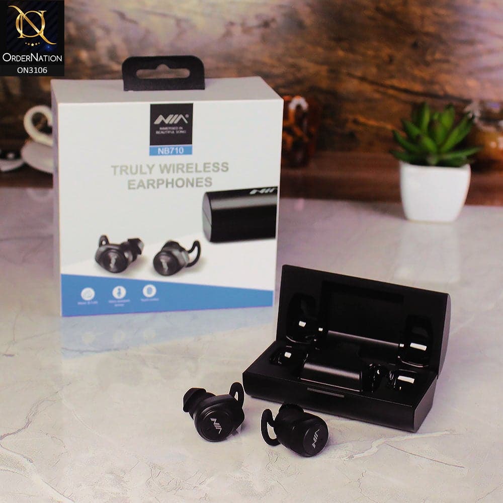 True Wireless Earbuds - Black - NIA NB710 TWS Bluetooth Earbuds with High Quality Touch Sensor