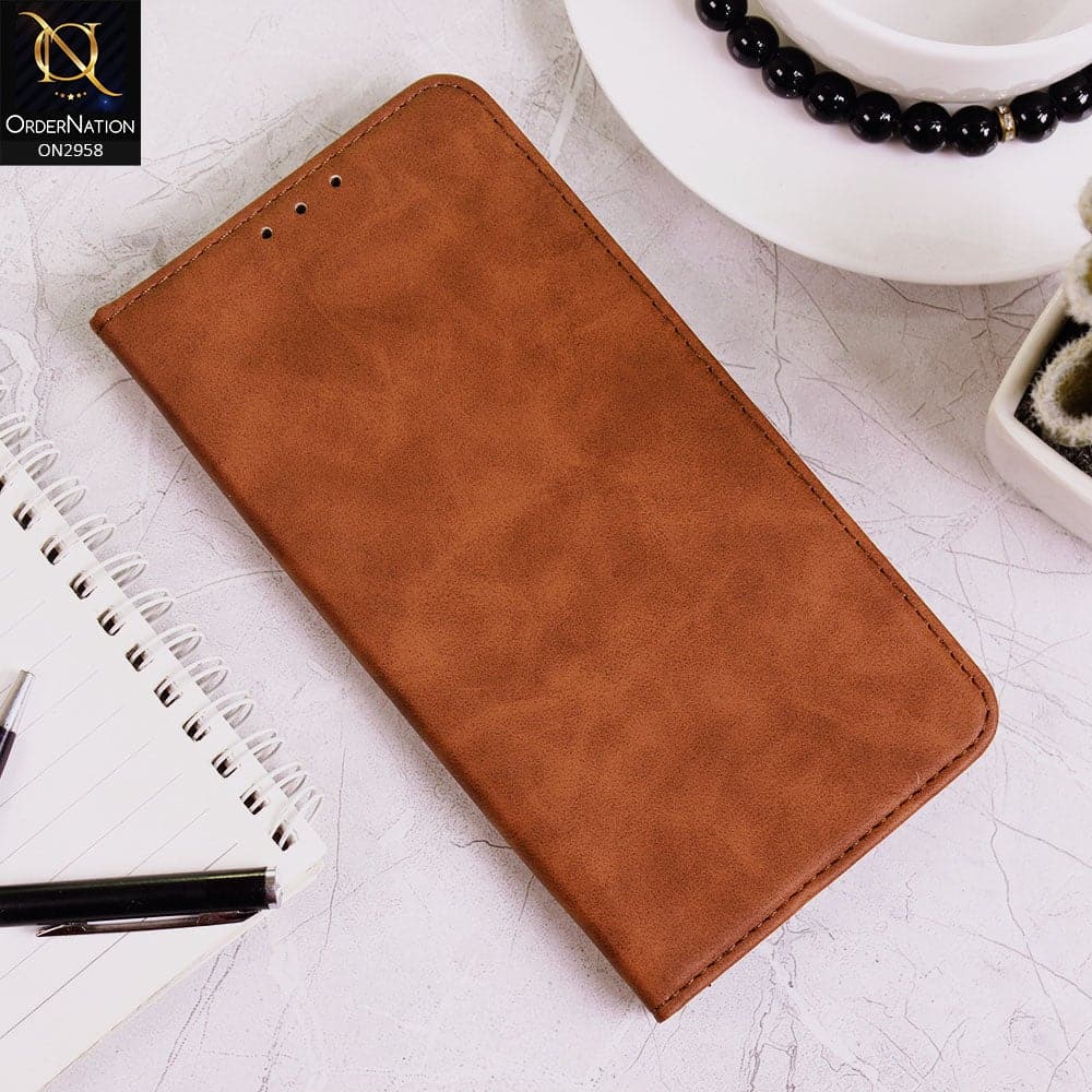 Vivo V21 Cover - Brown - Elegent Leather Wallet Flip book Card Slots Case