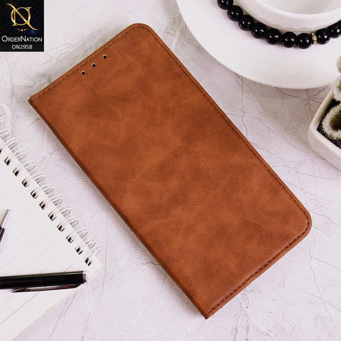 Vivo V21 Cover - Brown - Elegent Leather Wallet Flip book Card Slots Case