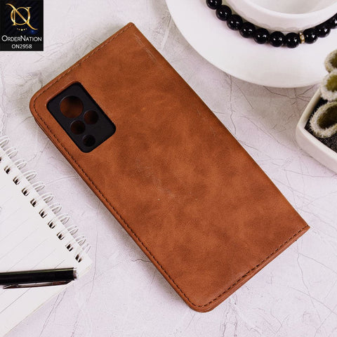 Vivo V21 Cover - Brown - Elegent Leather Wallet Flip book Card Slots Case
