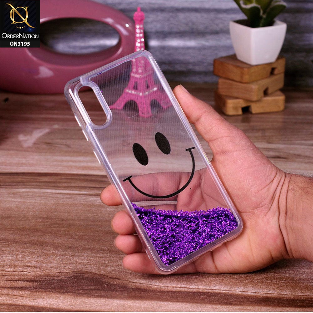 Samsung Galaxy A02 Cover - Purple - Moving Liquid Glitter Cute Smile Soft Case