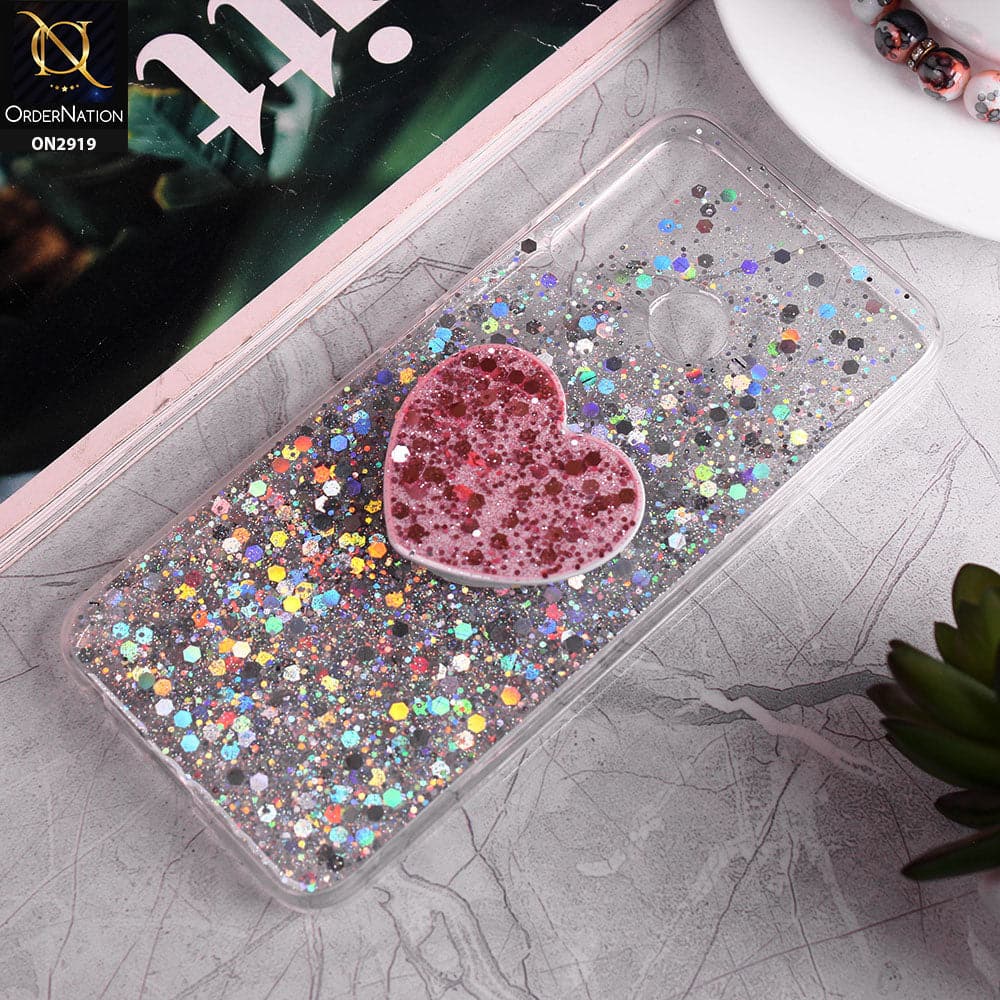 Tecno Spark 4 Cover - Design2 - Shiny Fancy Glitter Case with Heart Mobile Holder - Glitter Does Not Move