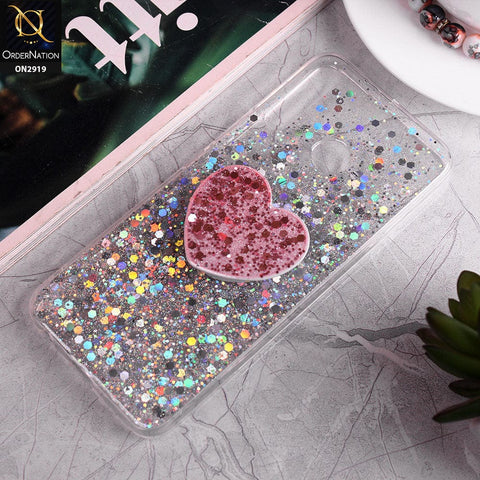 Infinix Hot 8 Cover - Design2 - Shiny Fancy Glitter Case with Heart Mobile Holder - Glitter Does Not Move
