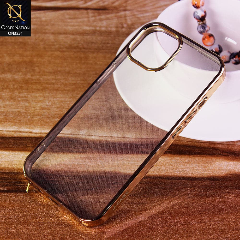 iPhone 13 Cover - Golden - J-Case Electroplating Color Borders Clear Transparent Soft Case