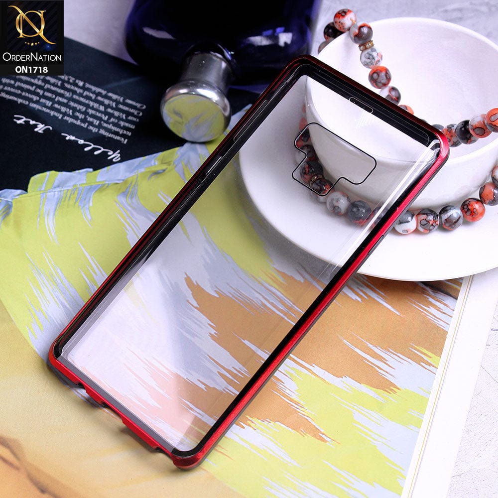 Stylish Luphie 360 Front And Back Glass Magnetic Case For Samsung Galaxy Note 9 - Red