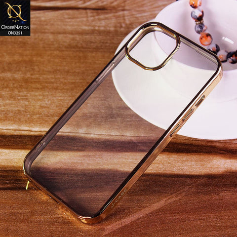 iPhone 13 Cover - Golden - J-Case Electroplating Color Borders Clear Transparent Soft Case