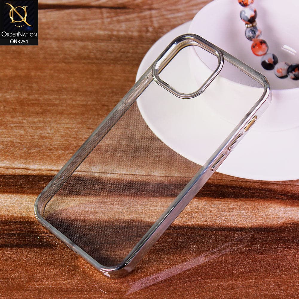 iPhone 13 Mini Cover - Silver - J-Case Electroplating Color Borders Clear Transparent Soft Case