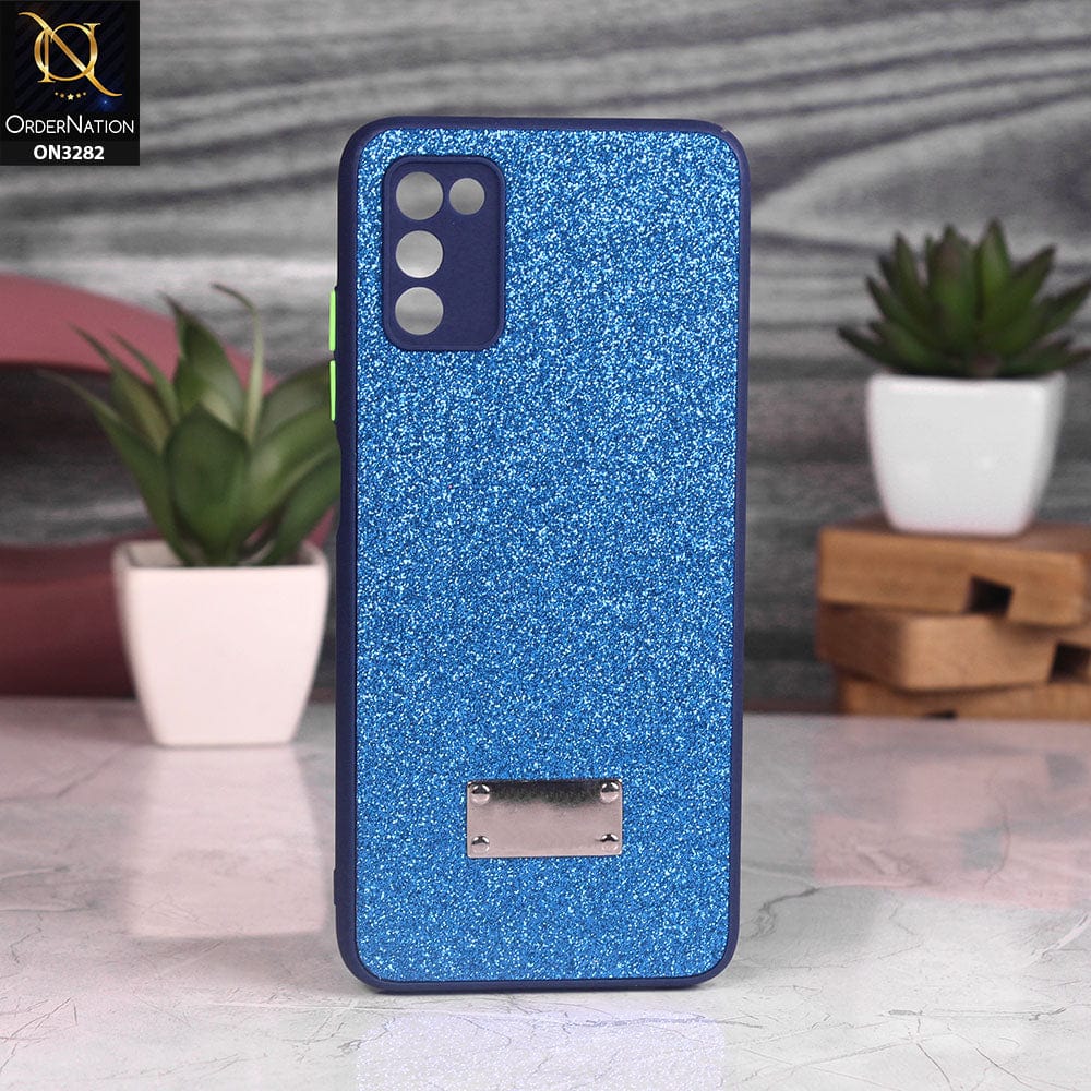 Samsung Galaxy M02s Cover - Blue - Bling Sparkle Glitter Back Shell Soft Border Case with Camera Protection