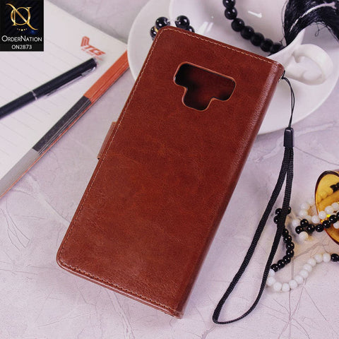 Samsung Galaxy Note 9 - Brown - Shockproof Leather Magnetic Kickstand Wallet Flipbook With Card Holder Slots Case