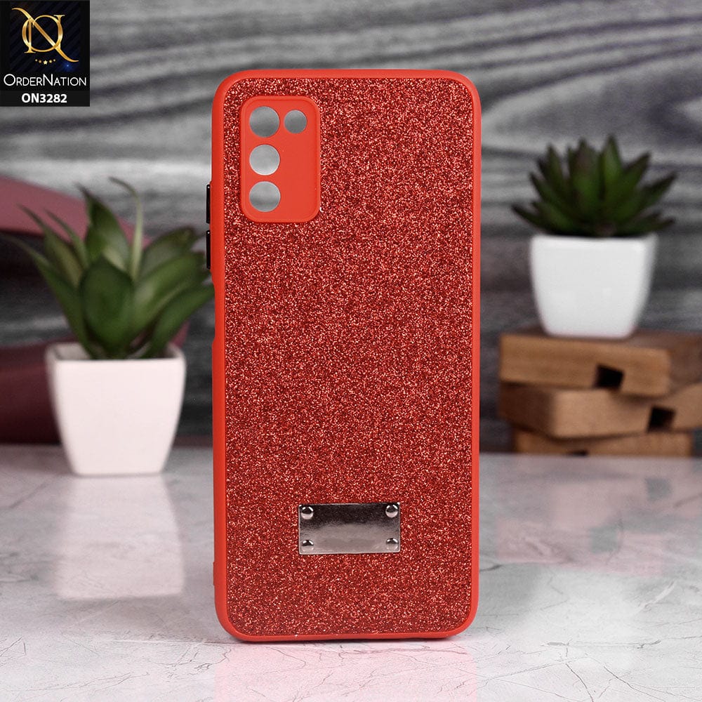 Samsung Galaxy A03s Cover - Red - Bling Sparkle Glitter Back Shell Soft Border Case with Camera Protection