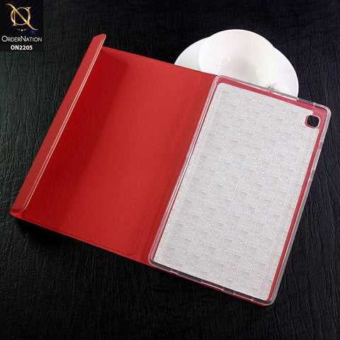 Samsung Galaxy Tab A7 Lite Cover - Red - Dotted Leather Texture Smart Book Foldable Case
