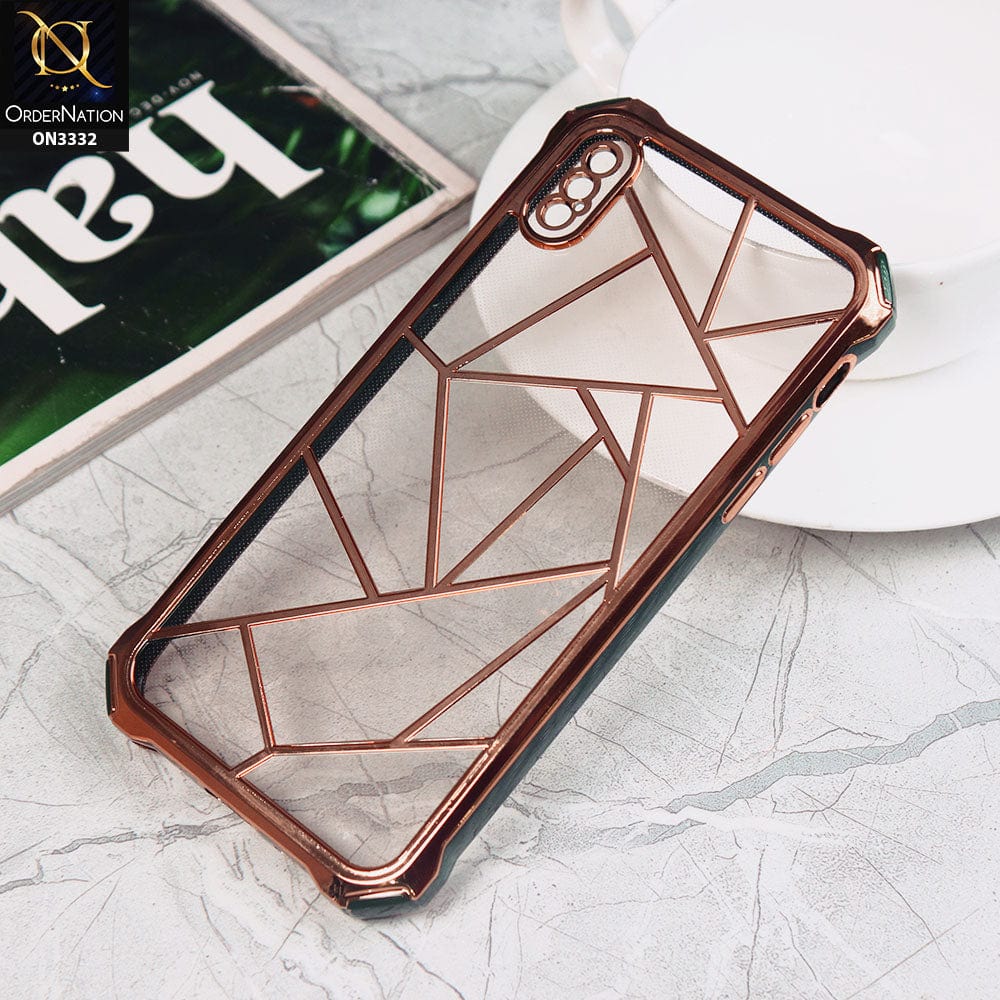 iPhone XS / X Cover - Green -  Smart Mosaic Marble color Borders Transparent Soft Case