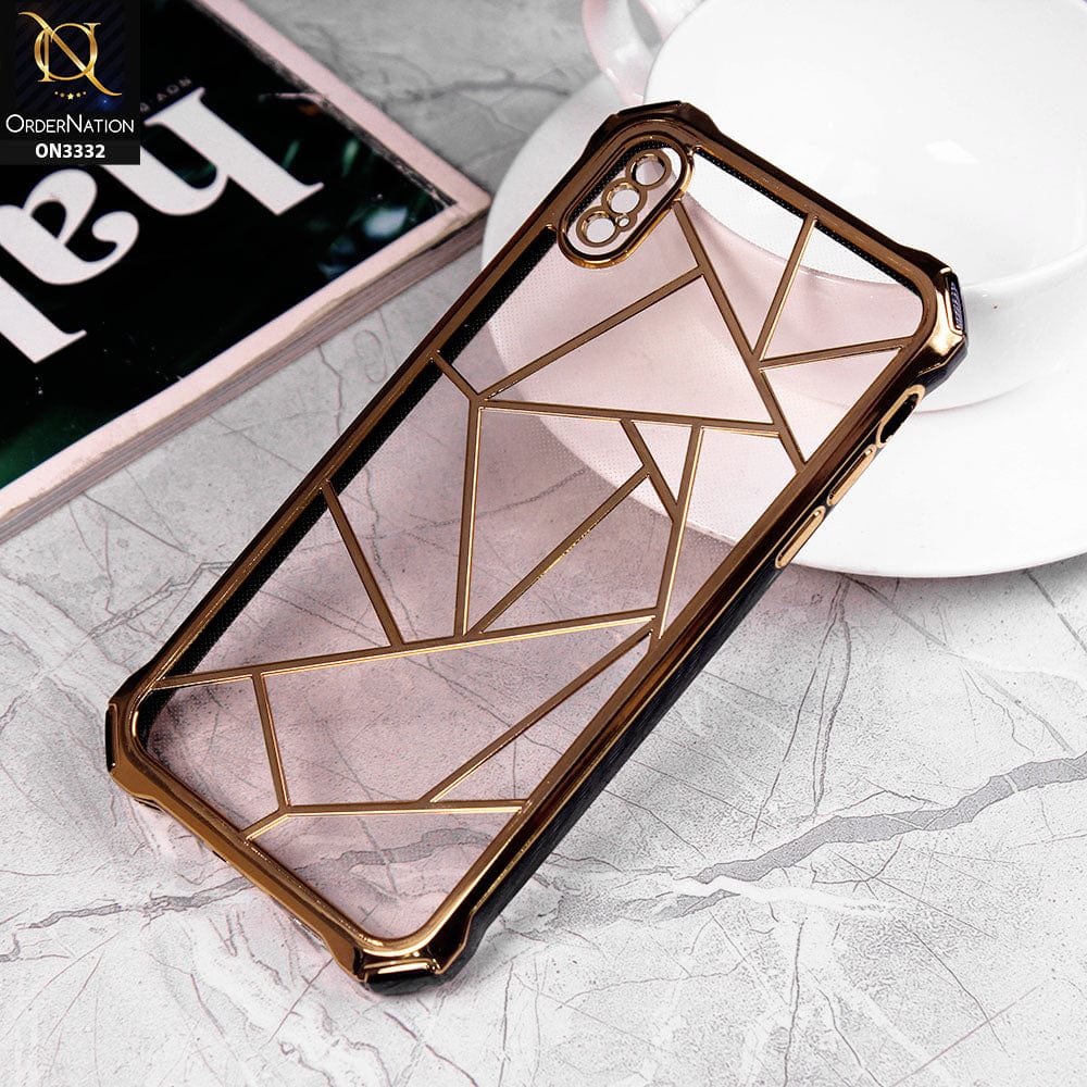 iPhone XS / X Cover - Black -  Smart Mosaic Marble color Borders Transparent Soft Case