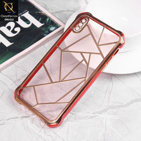 iPhone XS / X Cover - Red -  Smart Mosaic Marble color Borders Transparent Soft Case
