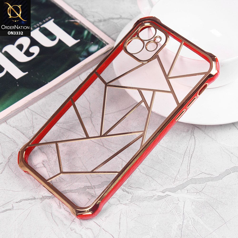 iPhone 11 Cover - Red -  Smart Mosaic Marble color Borders Transparent Soft Case