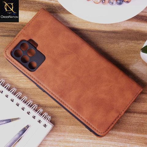 Oppo F19 Pro Cover - Brown - Elegent Leather Wallet Flip book Card Slots Case