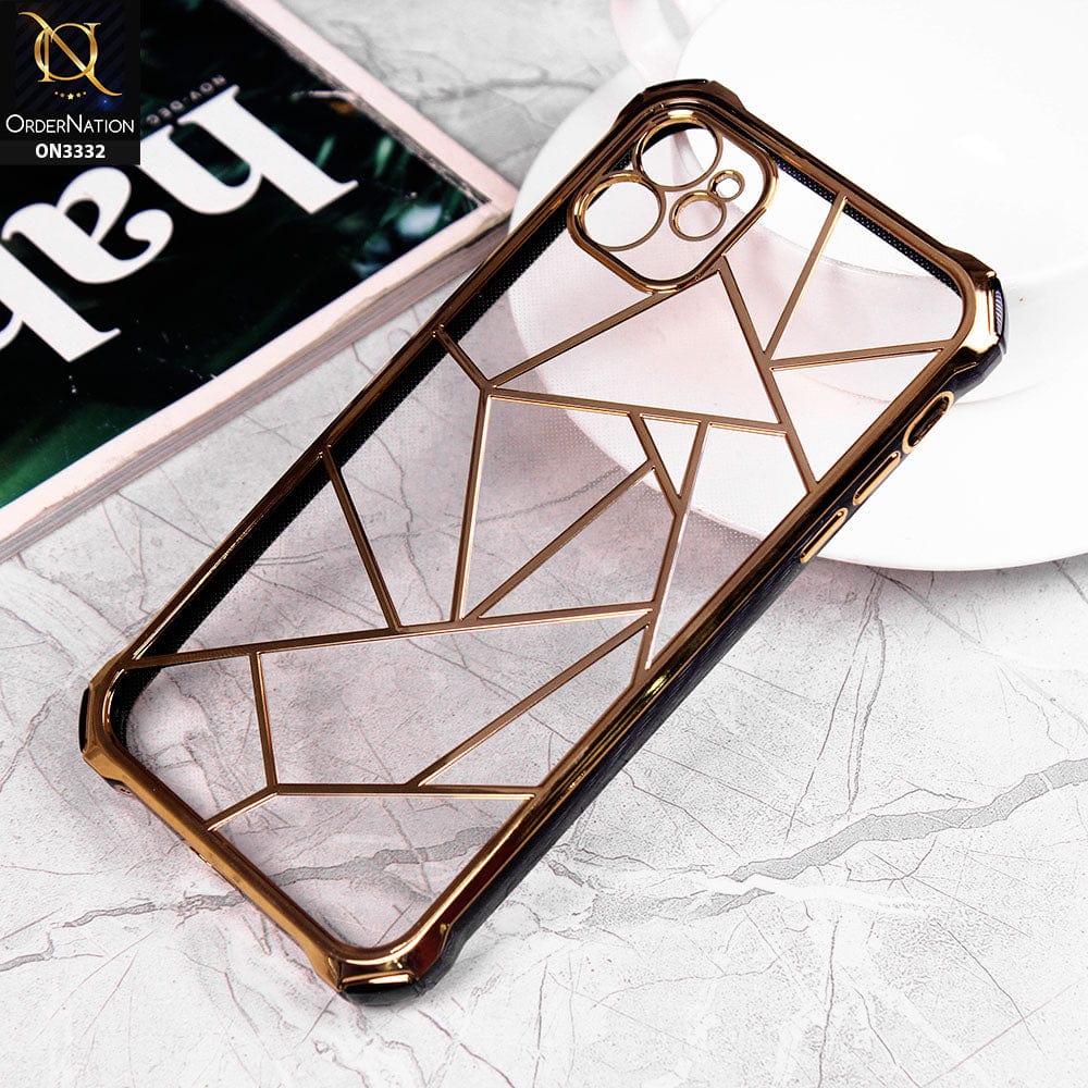 iPhone 11 Cover - Black -  Smart Mosaic Marble color Borders Transparent Soft Case