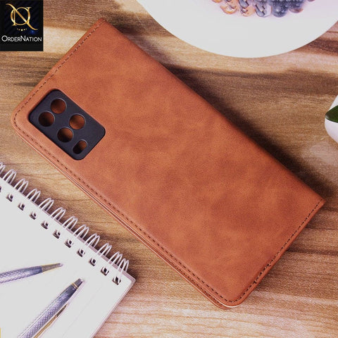Oppo A54 4G Cover - Brown - V2 Elegent Leather Wallet Flip book Card Slots Case