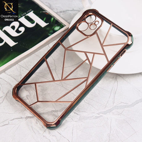 iPhone 11 Cover - Green -  Smart Mosaic Marble color Borders Transparent Soft Case