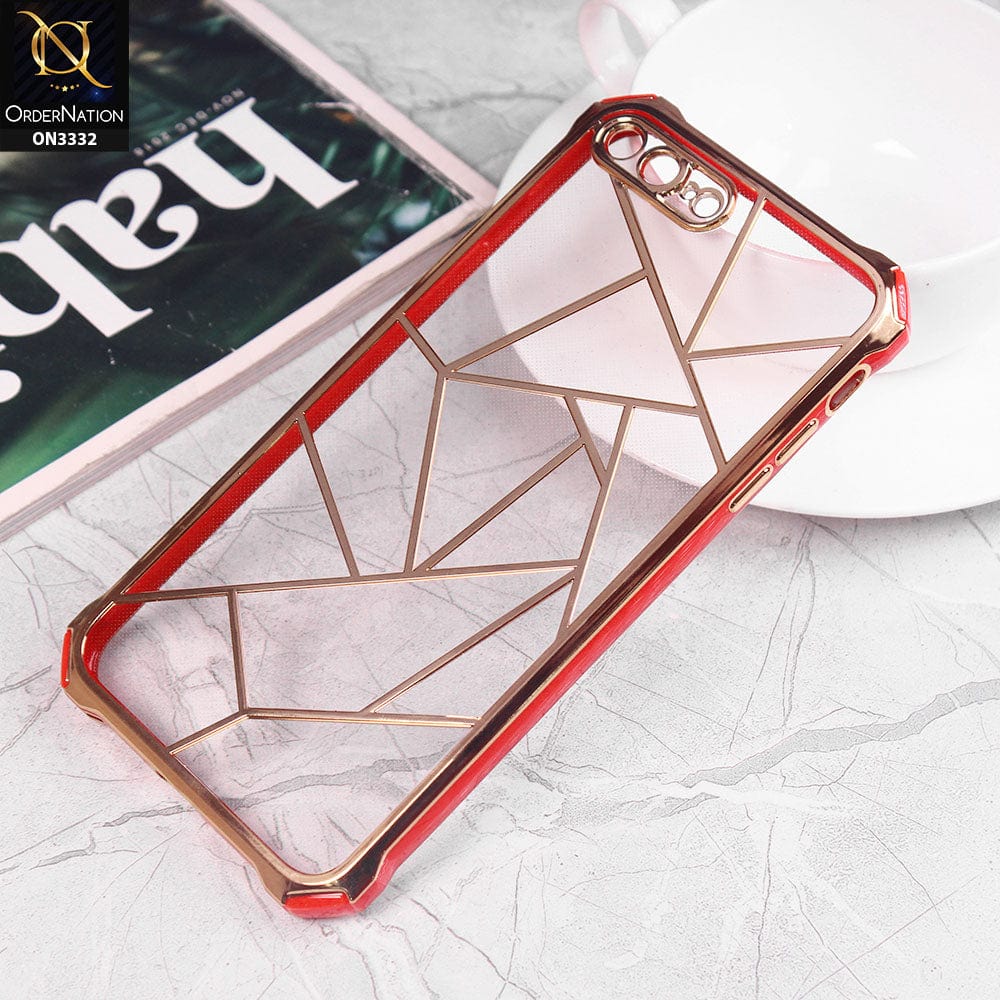 iPhone 8 Plus / 7 Plus Cover - Red -  Smart Mosaic Marble color Borders Transparent Soft Case