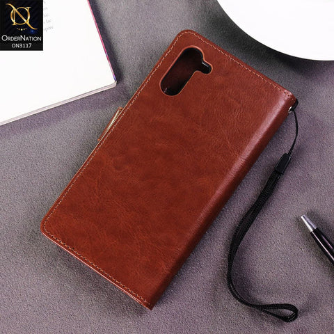 Samsung Galaxy Note 10 Cover - Brown - Shockproof Leather Magnetic Kickstand Wallet Flipbook With Card Holder Slots Case