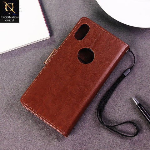 iPhone XS / X Cover - Brown - Shockproof Leather Magnetic Kickstand Wallet Flipbook With Card Holder Slots Case