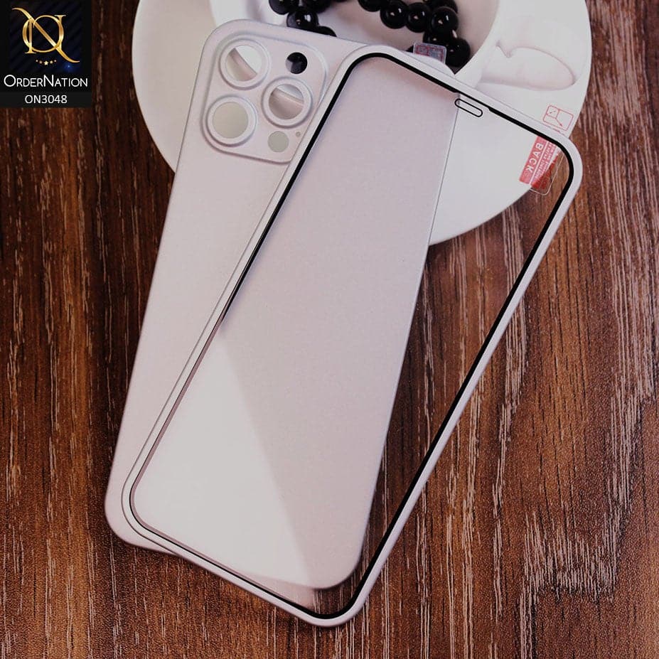 iPhone 12 Pro Max Cover - Silver - Ultra Thin Fresh Candy Colors New 360 Frosted Semi-Soft Case With Screen Tempered Glass