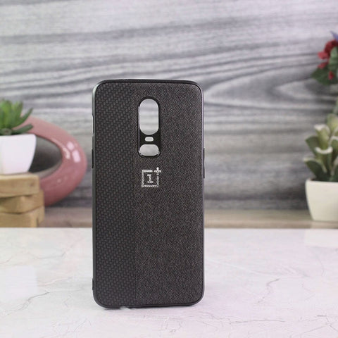 OnePlus 6 Cover - Black - New Dual Tone Fabric Style Soft TPU Case With Camera Protection