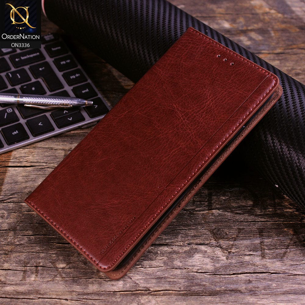 iPhone 11 Pro Max Cover - Dark Brown - Rich Boss Leather Texture Soft Flip Book Case