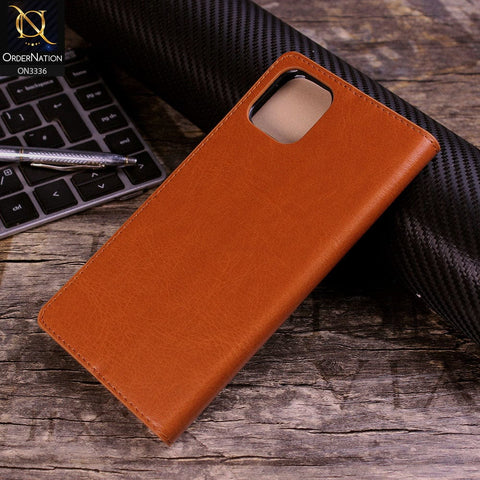 iPhone 11 Pro Max Cover - Mustard - Rich Boss Leather Texture Soft Flip Book Case
