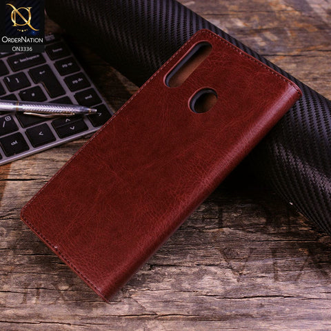 Samsung Galaxy A20s Cover - Dark Brown - Rich Boss Leather Texture Soft Flip Book Case