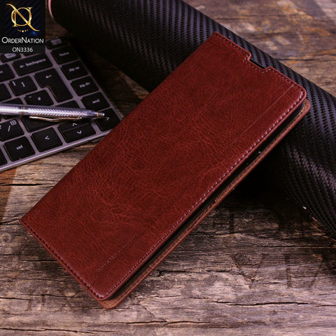 Samsung Galaxy A20s Cover - Dark Brown - Rich Boss Leather Texture Soft Flip Book Case