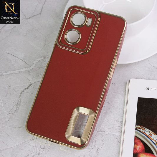 Oppo A57s Cover - Maroon -All New Electroplating Borders With Logo Hole Protective Soft Silicon Case