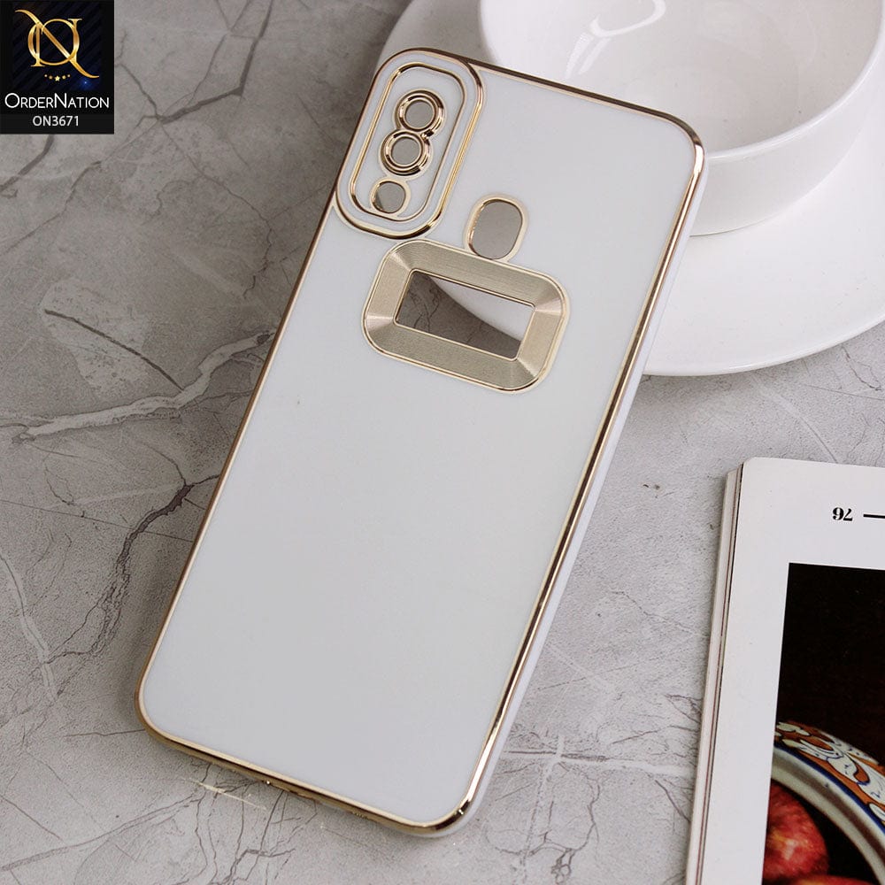 Samsung Galaxy A30 Cover - White - All New Electroplating Borders With Logo Hole Protective Soft Silicon Case
