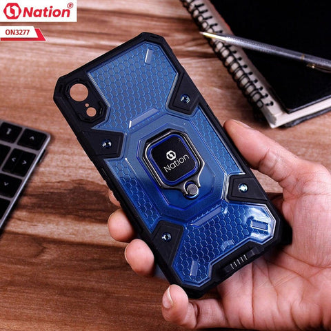 iPhone XR Cover - Blue - ONation BIBERCAS Series - Honeycomb Shockproof Space Capsule With Magnetic Ring Holder Soft Case