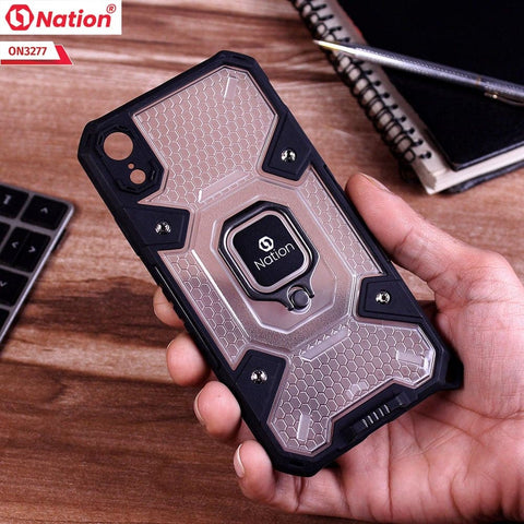 iPhone XR Cover - White - ONation BIBERCAS Series - Honeycomb Shockproof Space Capsule With Magnetic Ring Holder Soft Case