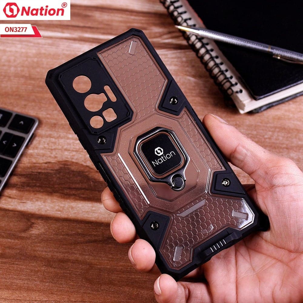Vivo X70 Pro Cover - Black - ONation BIBERCAS Series - Honeycomb Shockproof Space Capsule With Magnetic Ring Holder Soft Case