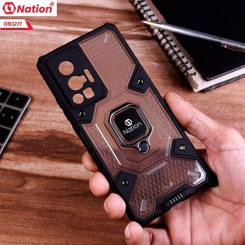 Vivo X70 Pro Cover - Black - ONation BIBERCAS Series - Honeycomb Shockproof Space Capsule With Magnetic Ring Holder Soft Case