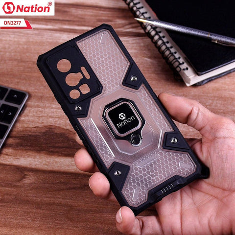Vivo X70 Pro Cover - White - ONation BIBERCAS Series - Honeycomb Shockproof Space Capsule With Magnetic Ring Holder Soft Case