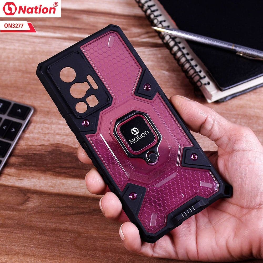 Vivo X70 Pro Cover - Purple - ONation BIBERCAS Series - Honeycomb Shockproof Space Capsule With Magnetic Ring Holder Soft Case