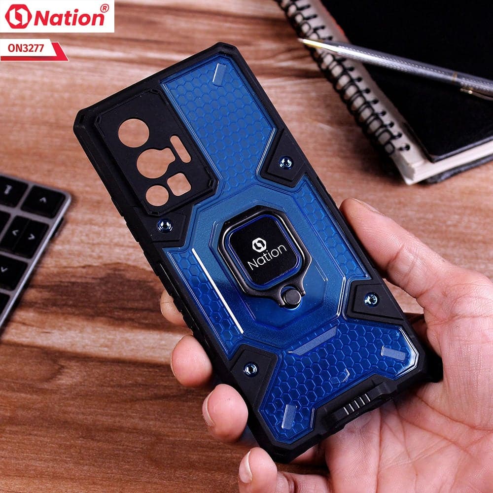 Vivo X70 Pro Cover - Blue - ONation BIBERCAS Series - Honeycomb Shockproof Space Capsule With Magnetic Ring Holder Soft Case