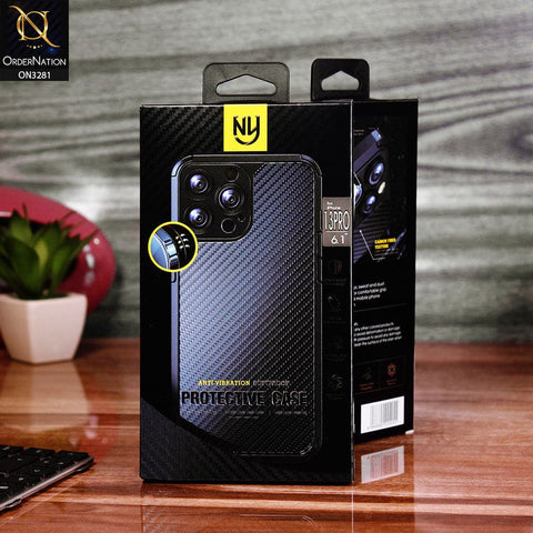 iPhone 13 Cover - Black - Carbon Fiber Soft Silicone Camera Protection Case