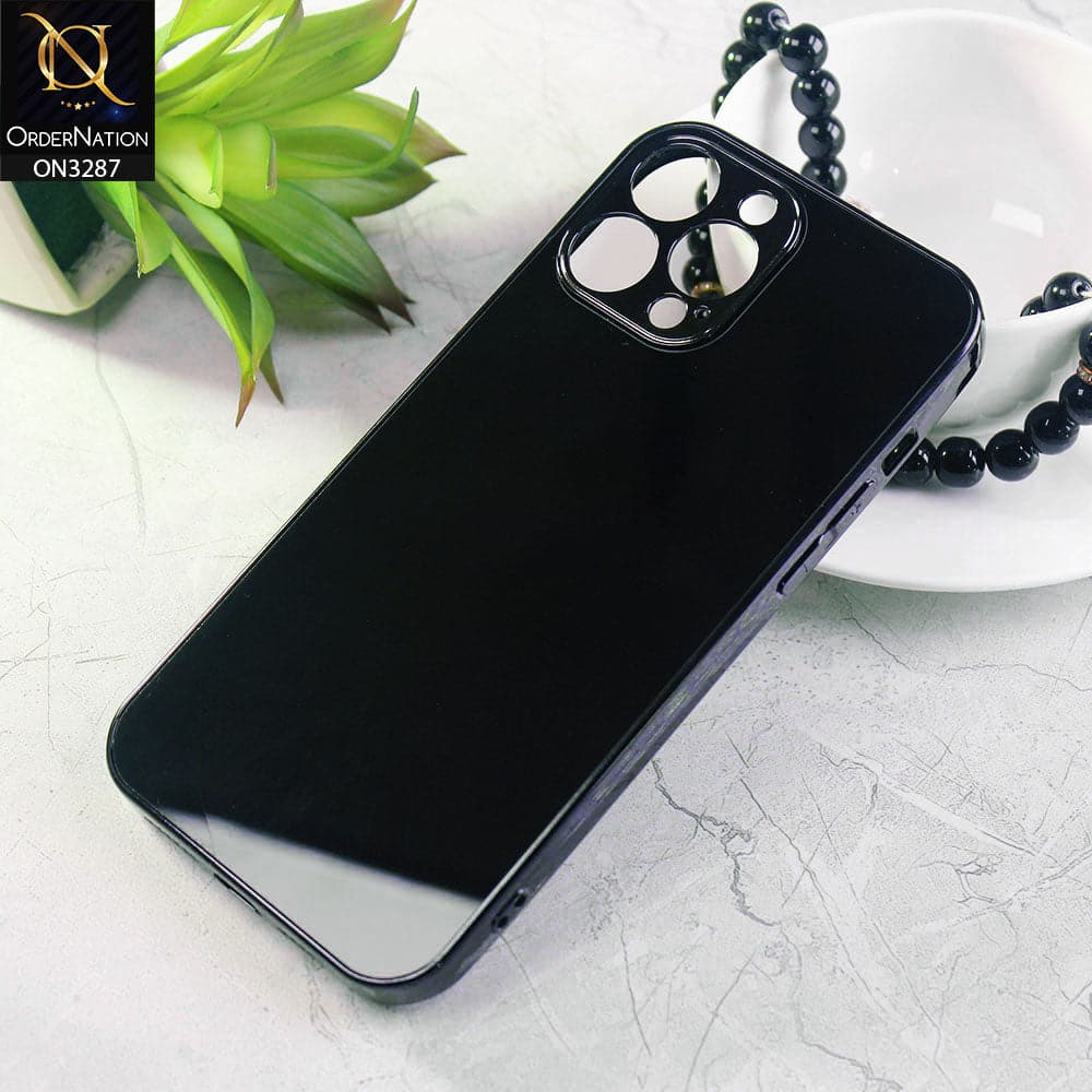 iPhone 13 Pro Max Cover - Black - Shiny Tempered Glass Camera Protection Soft Case