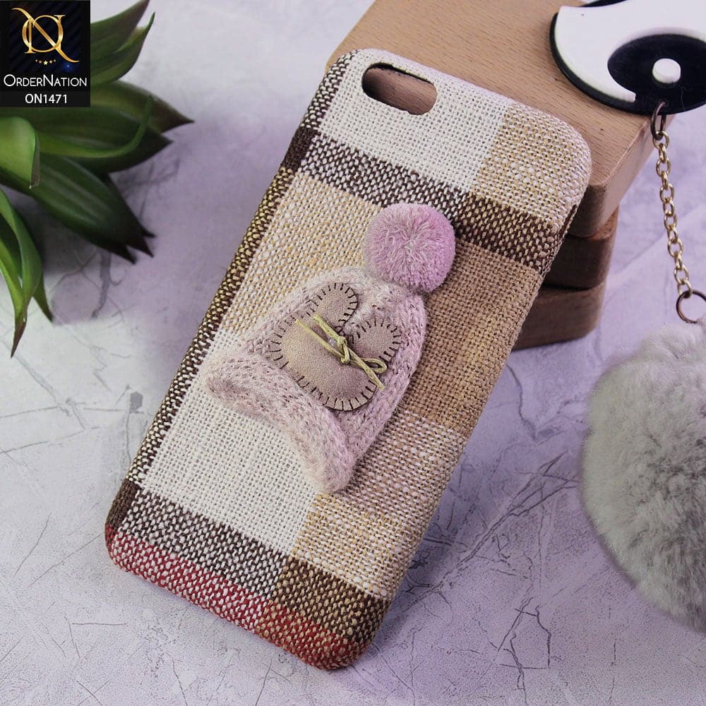 iPhone 6S / 6 Cover - Pink - Trendy Check Texture Febric With Cute Warm Hat Case