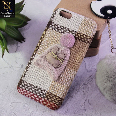 iPhone 6S / 6 Cover - Pink - Trendy Check Texture Febric With Cute Warm Hat Case