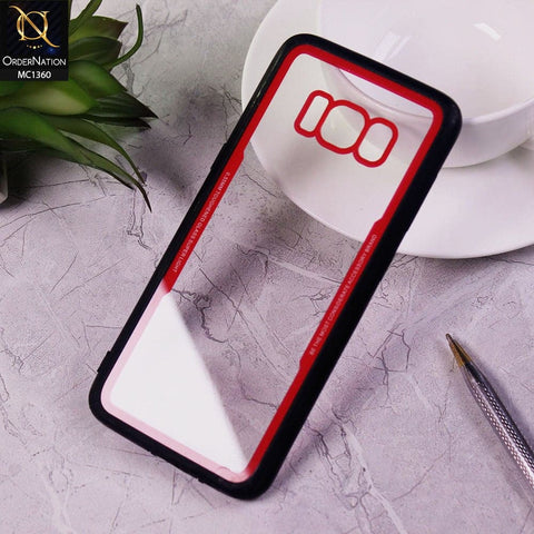 Samsung Galaxy S8 Cover - Red&Black - HQ Quality Back Tempared Glass Soft Borders Case