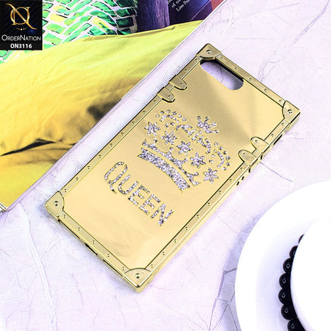 iPhone 7 Plus Cover - Golden - Electroplating Mirror Shine Rhinestone Trunk Style Soft Case